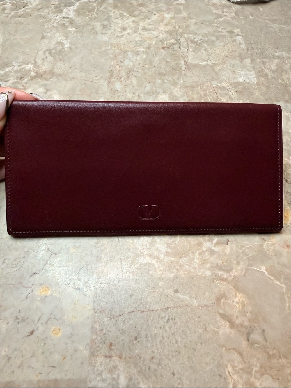 Valentino Garavani Burgundy Leather Long Wallet